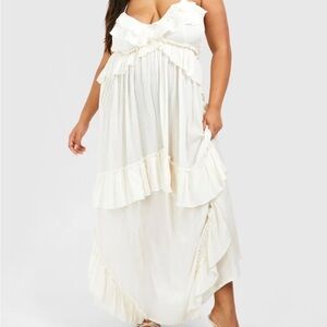 Boohoo Cream Ruffle Maxi Dress